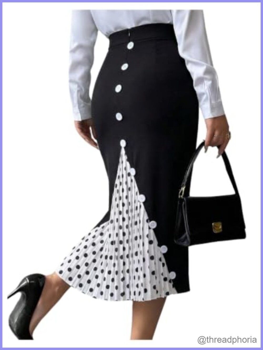 Women's Polka Dots Pleated Bodycon High Waisted Midi Skirt Business Casual